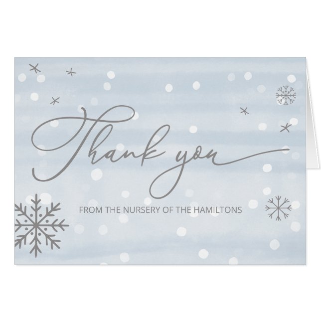 Winter Snowflakes Baby Shower Thank You Card (Front Horizontal)