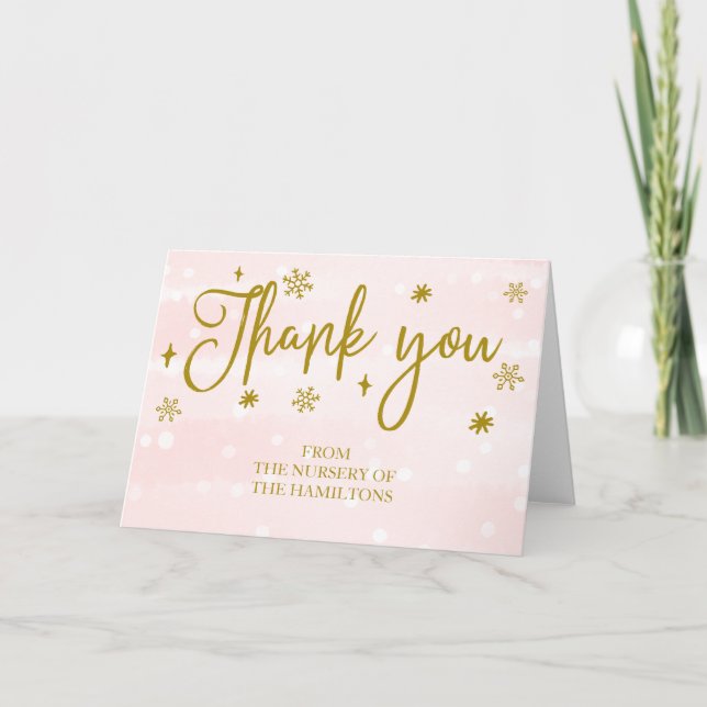 Winter Snowflakes Baby Shower Thank You Card (Front)