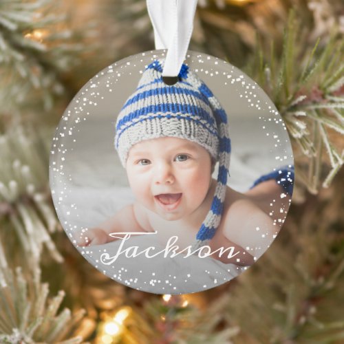 Winter Snowflakes Babys First Christmas Photo Ornament