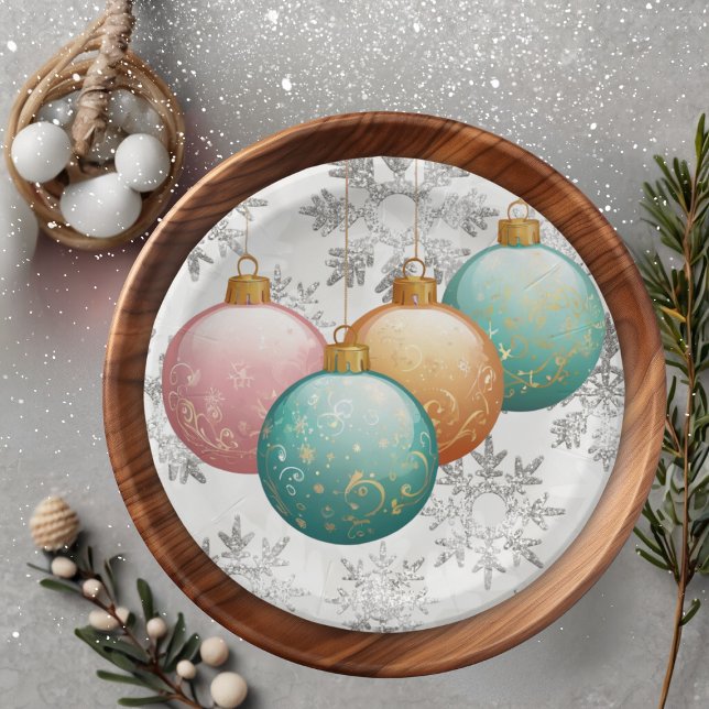 Winter Snowflakes Balls Ornaments Baby Shower Paper Plates (Creator Uploaded)