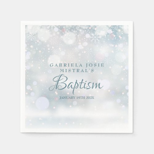 Winter Snowflakes Baptism Christening Napkins