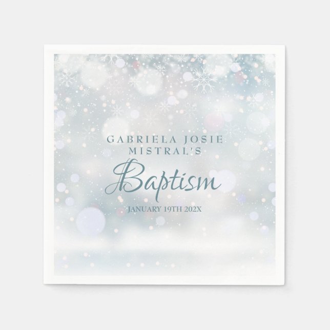 Winter Snowflakes Baptism Christening Napkins (Front)