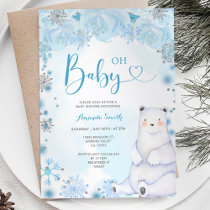 Winter Snowflakes Bear Blue Flowers Baby Shower Invitation