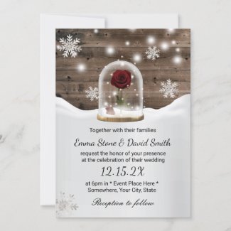 Winter Snowflakes Beauty Rose Dome Wedding Invitation