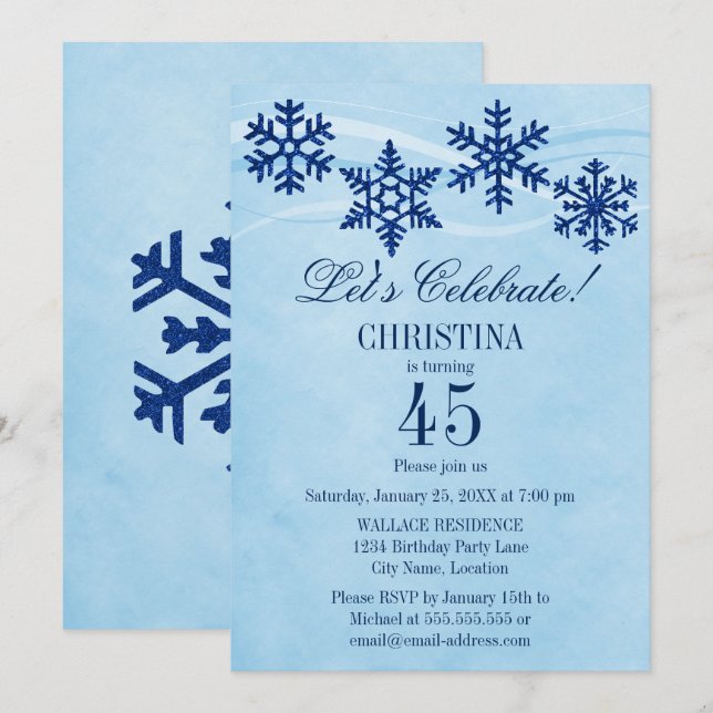 Winter Snowflakes Birthday Party Invitation (Front/Back)