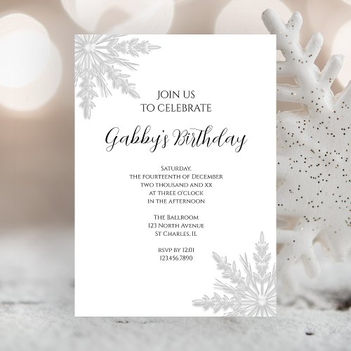 Winter Snowflake Birthday Party Custom Invitation