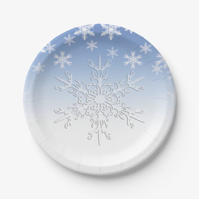 Winter Snowflakes Blue 7" Paper Plates (Front)