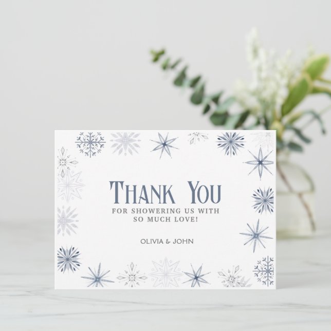 Winter Snowflakes, Blue and Gray Thank You Card (Standing Front)