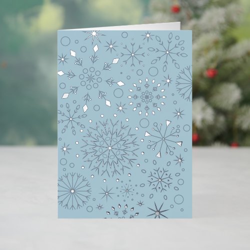 Winter Snowflakes Blue Foil Holiday Card