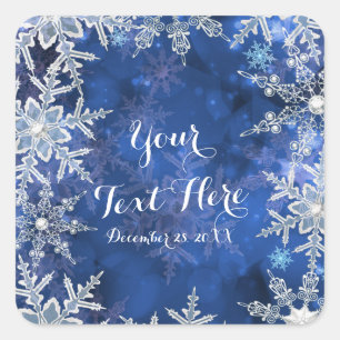 Winter Snowflakes Blue Holiday Party Favor Square Sticker