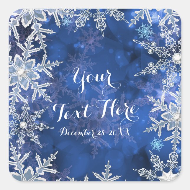 Winter Snowflakes Blue Holiday Party Favor Square Sticker (Front)
