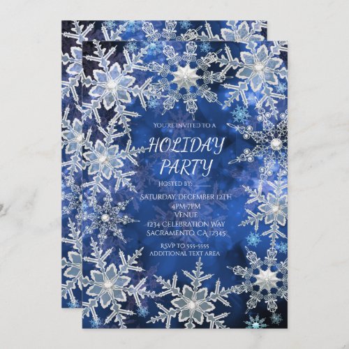 Winter Snowflakes Blue Holiday Party Invitations