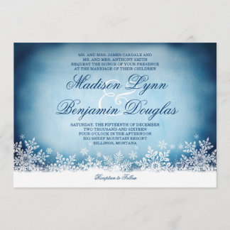 Winter Snowflakes Blue Holiday Wedding Invitations
