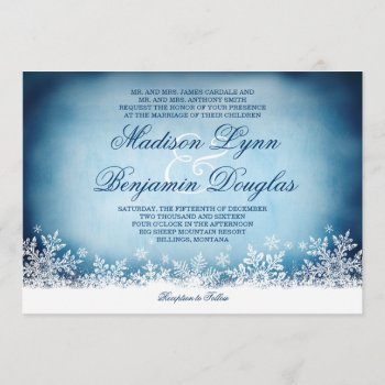 Winter Snowflakes Blue Holiday Wedding Invitations by CustomWeddingSets at Zazzle