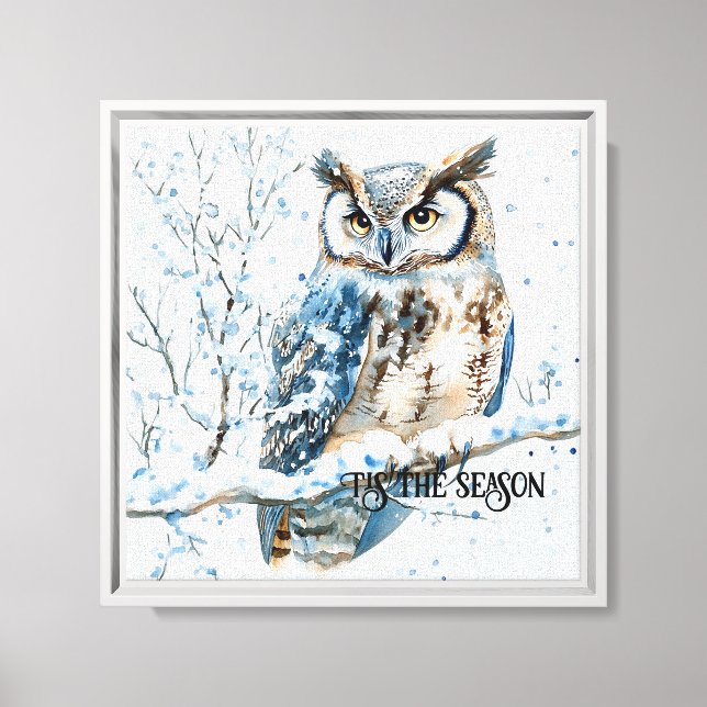 Winter Snowflakes Blue Owl Christmas Canvas Print (Front)