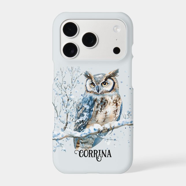 Winter Snowflakes Blue Owl Christmas Snow iPhone Case (Back)