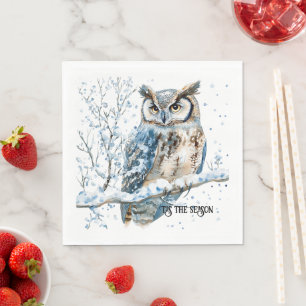 Winter Snowflakes Blue Owl Christmas Snow Napkins