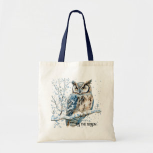 Winter Snowflakes Blue Owl Christmas Snow Tote Bag