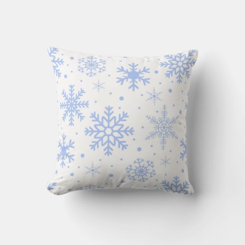 Winter Snowflakes Blue Throw Pillow