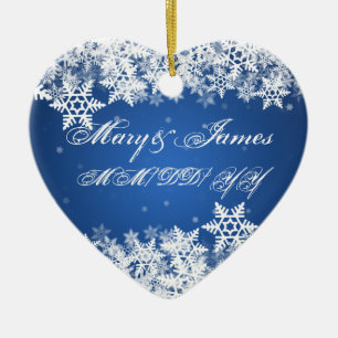 Winter Snowflakes Blue Wedding Favor Sapphire Ceramic Ornament