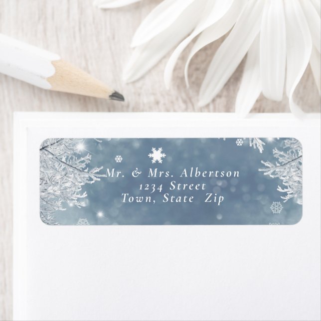 Winter Snowflakes Blue & White Return Address Label (Insitu)