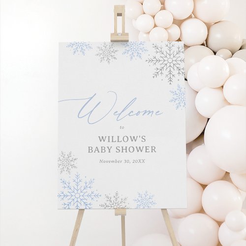 Winter Snowflakes Boy Baby Shower Welcome Sign