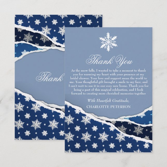 Winter Snowflakes Bridal Shower  Thank You Card (Front/Back)