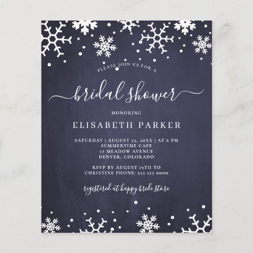 Winter snowflakes budget bridal shower invitation