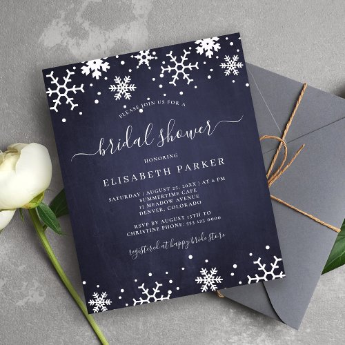 Winter snowflakes budget bridal shower invitation