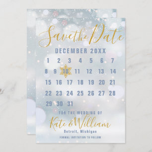 Winter Snowflakes Calendar Save the Date Invitation