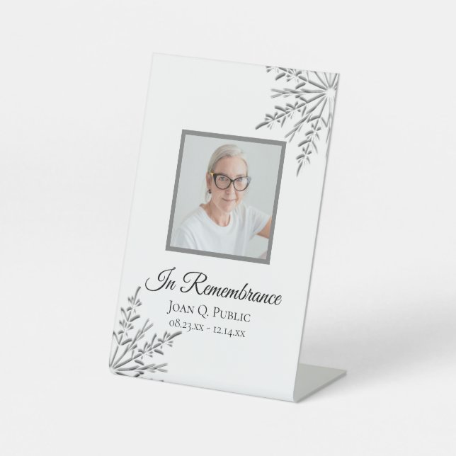 Winter Snowflakes Celebration of Life Funeral Pedestal Sign (Front)