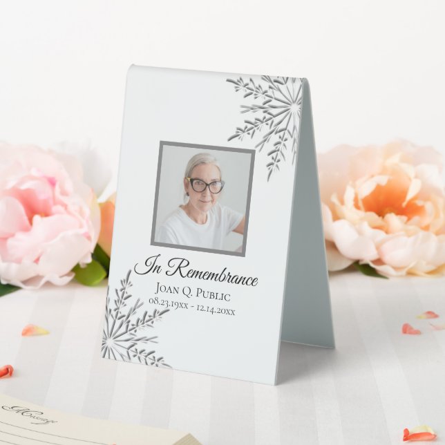 Winter Snowflakes Celebration of Life Funeral Table Tent (In SItu (Wedding))