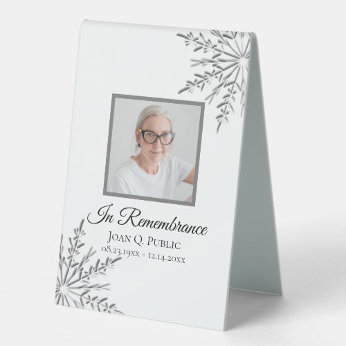 Winter Snowflakes Celebration of Life Funeral Table Tent Sign