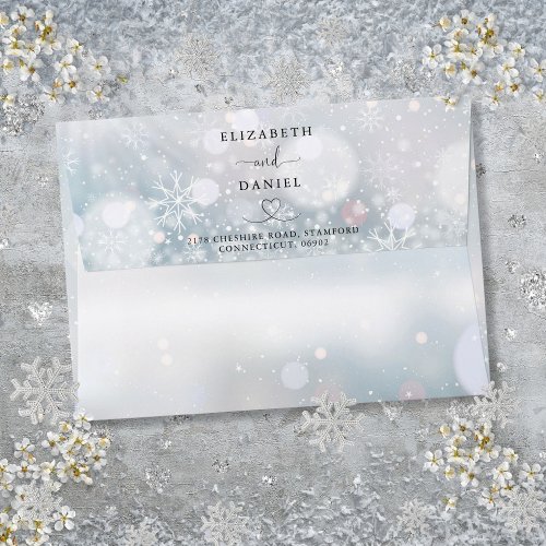 Winter Snowflakes Chic Heart Wedding Envelope