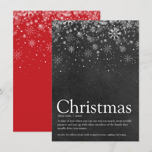 Winter Snowflakes Christmas Funny Definition Holiday Card (Front/Back)