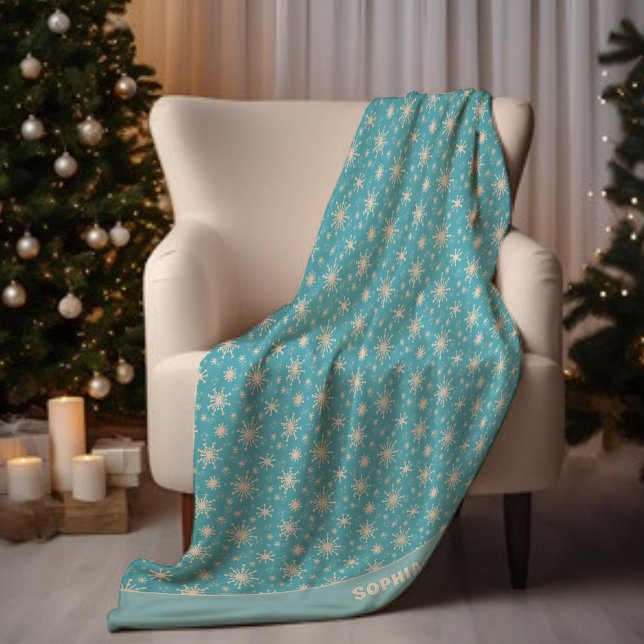 Winter Snowflakes Christmas Holiday Add Name Cute Fleece Blanket (Creator Uploaded)