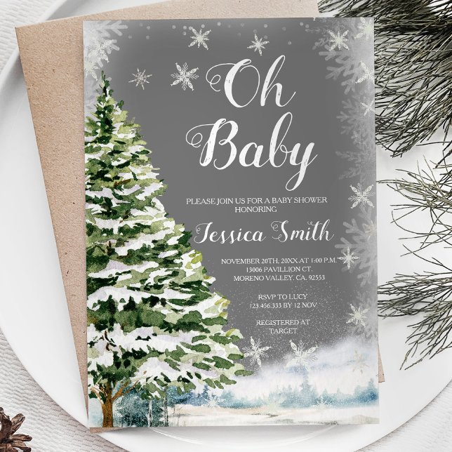 Winter Snowflakes Christmas Oh Baby Shower Tree Invitation (Creator Uploaded)