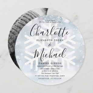 Winter Snowflakes Circular Photo Wedding Invitation