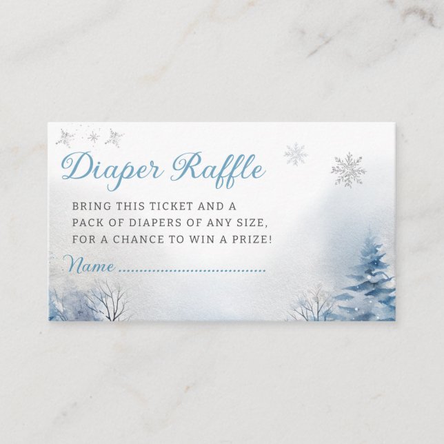 Winter Snowflakes cute Blue Diaper Raffle Ticket Enclosure Card (Front)