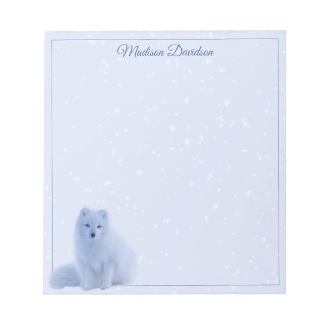 Winter Snowflakes Cute Fox Personalized Blue Notepad (Front)