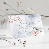 Winter snowflakes dusty blue baby shower thank you card