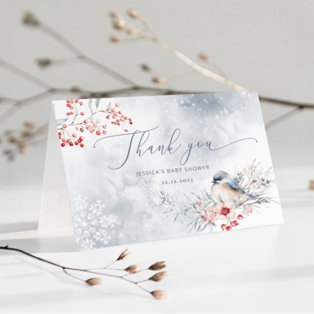Winter snowflakes dusty blue baby shower thank you card (Creator Uploaded)