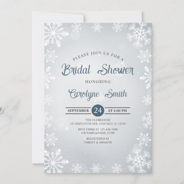 Winter Snowflakes Elegant Bridal Shower Invitation (Front)
