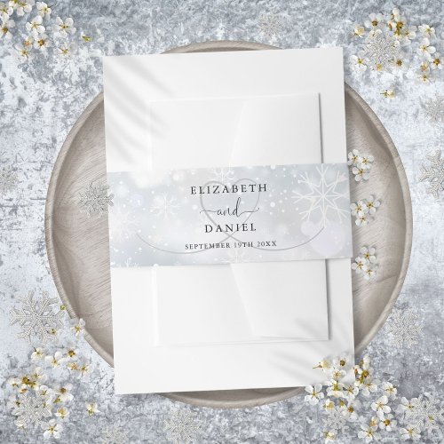 Winter Snowflakes Elegant Heart Wedding Invitation Belly Band