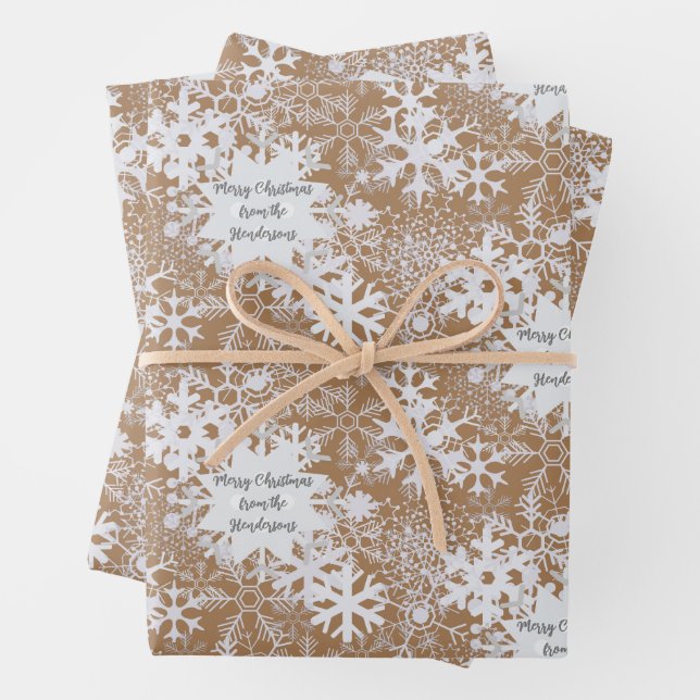 Winter Snowflakes Elegant Personalized Christmas Wrapping Paper Sheets (In situ)