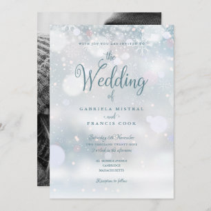 Winter Snowflakes Elegant Script Photo Wedding Invitation