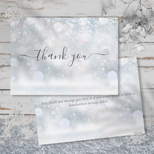 Winter Snowflakes Elegant Script Thank You Card
