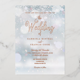 Winter Snowflakes Elegant Script Wedding Foil Invitation