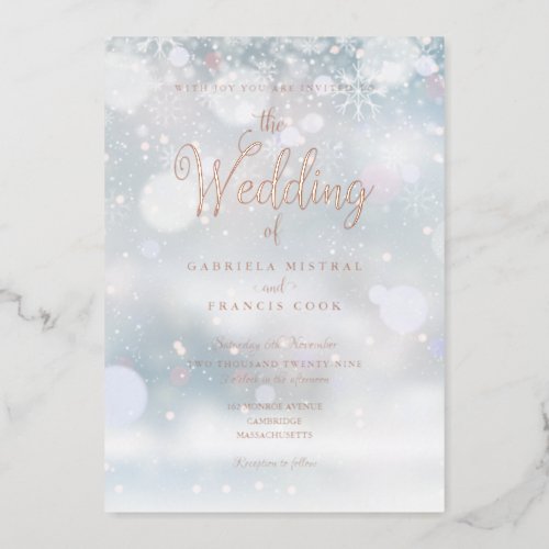 Winter Snowflakes Elegant Script Wedding Foil Invitation