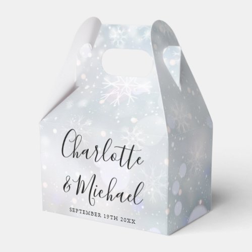 Winter Snowflakes Elegant Signature Script Wedding Favor Boxes